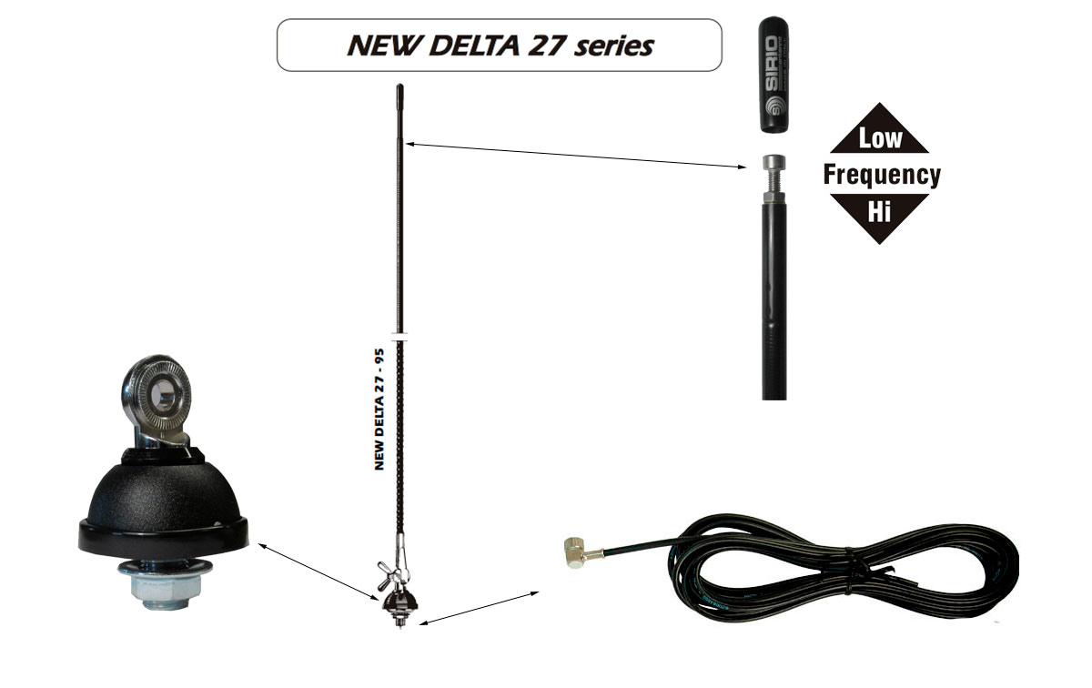 Antena movil CB 27 Completa cable 4mts y base-L 95cm
