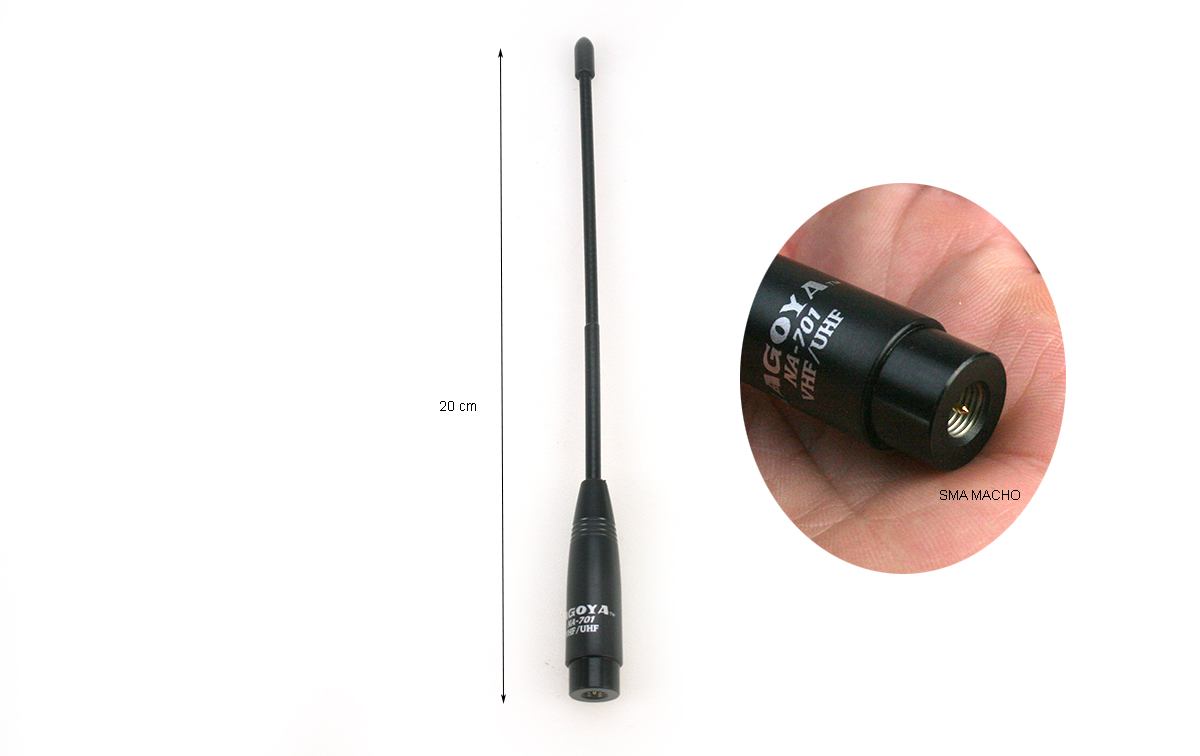 nagoya na-701-sma antena bibanda 144 / 430 mhz con ganancia de 2.15 una longitud de 20 cm, y máximo 10w de potencia conector sma hembra 