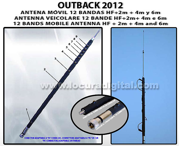 FALCON OUTBACK 2012 MOBILE HF 12-Band ANTENNA 80 / 40 / 30 / 20 / 17 / 15 / 12 / 11 / 10 / 6 / 4 / 2 meters