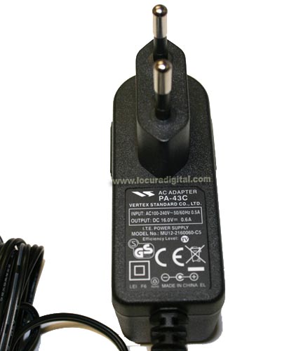 PA43 YAESU VERTEX  alimentador de  pared PA43C para cargador cazoleta CD-47