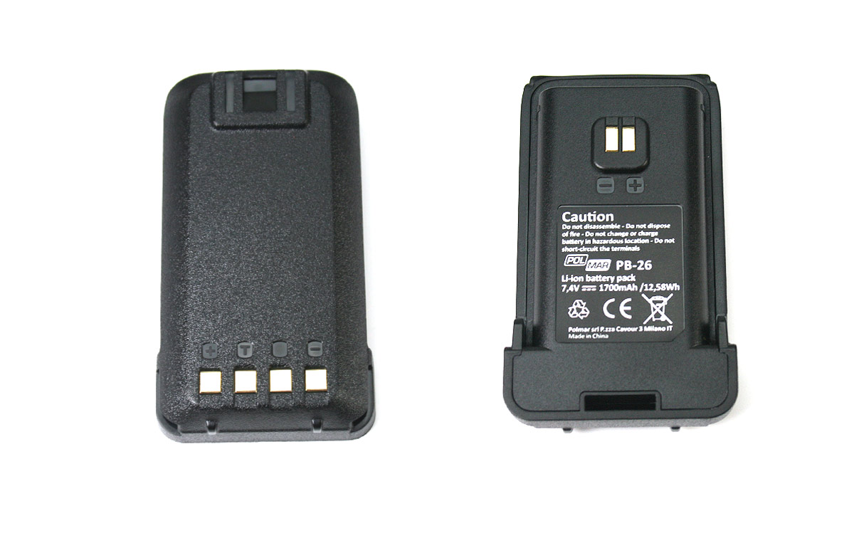 La batería POLMAR PB-26 es una batería de litio diseñada para utilizarse con el walkie-talkie POLMAR WORK 4. 