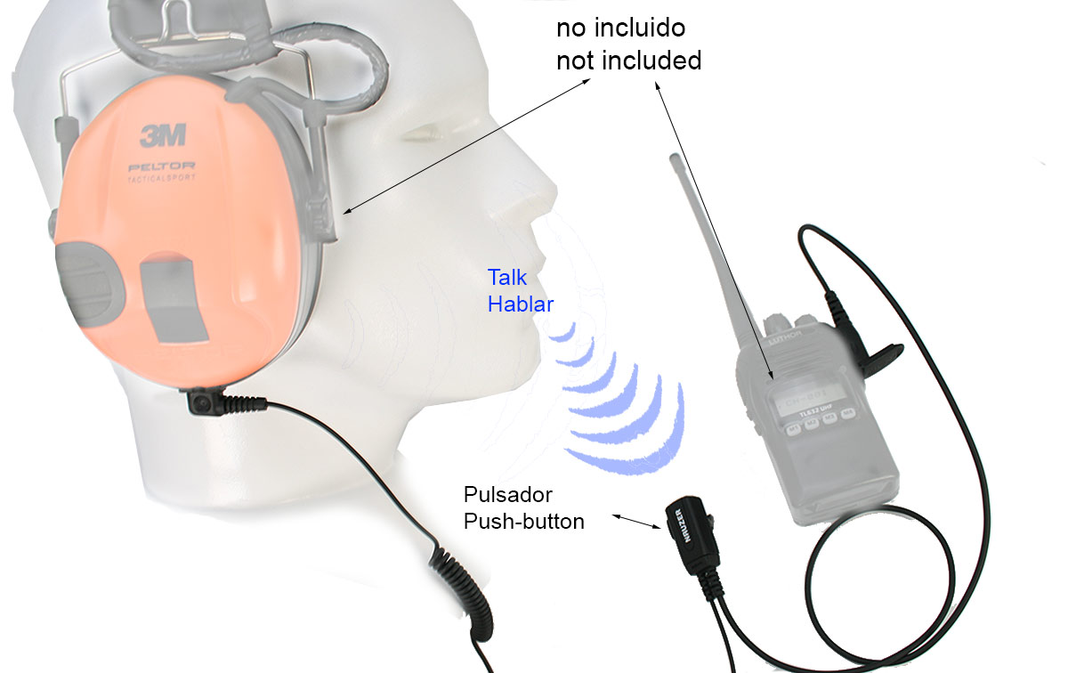 nauzer ptt-32k cable con micro ptt compatible casco peltor sporttac 