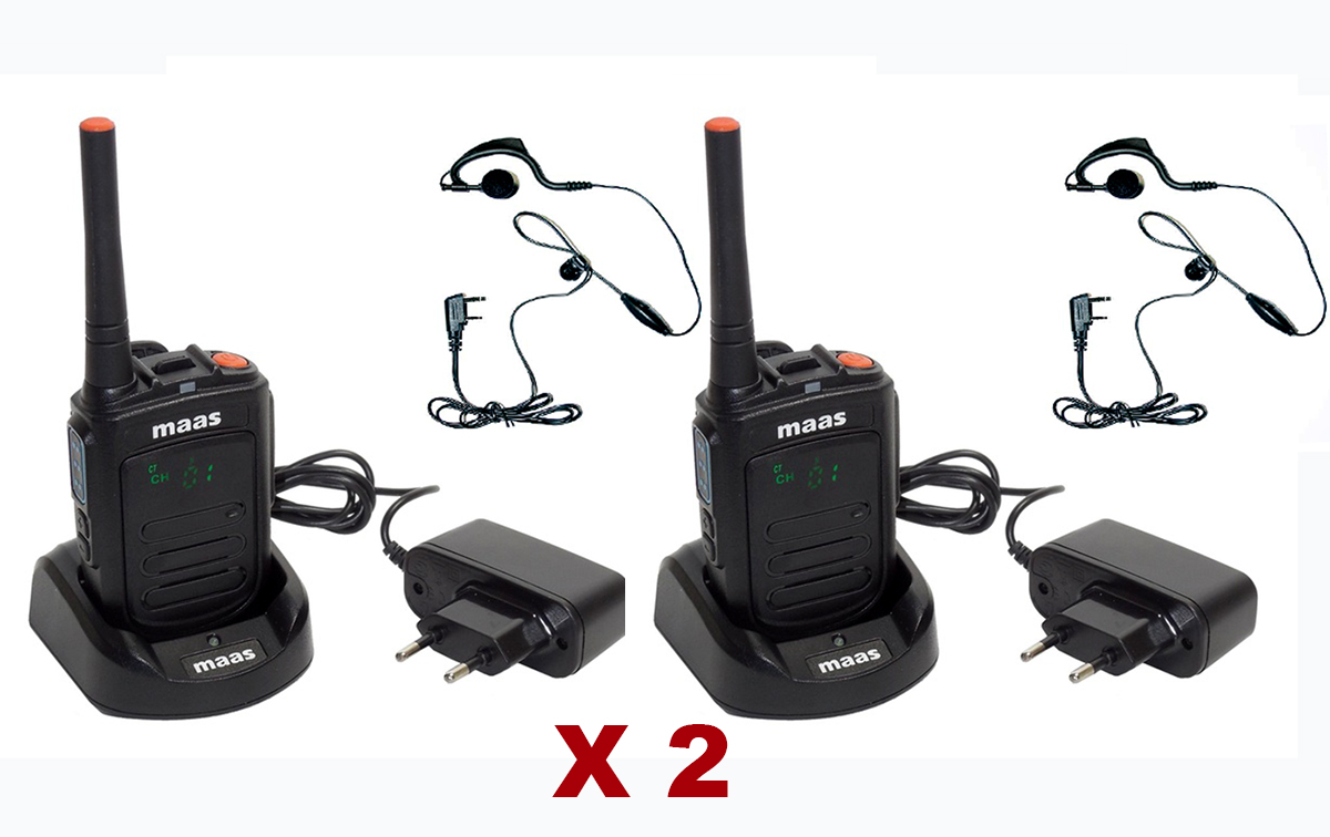 MAAS PT 120 Pack 2 Walkies profesionales de Uso libre, PMR 446  2 PINGANILLO DE REGALO PIN19K