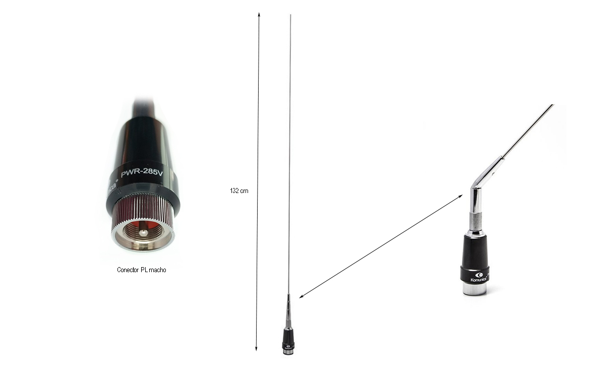 PWR-285-V Antena movil 5/8 VHF alto rendimiento136-174 Mhz ajustable