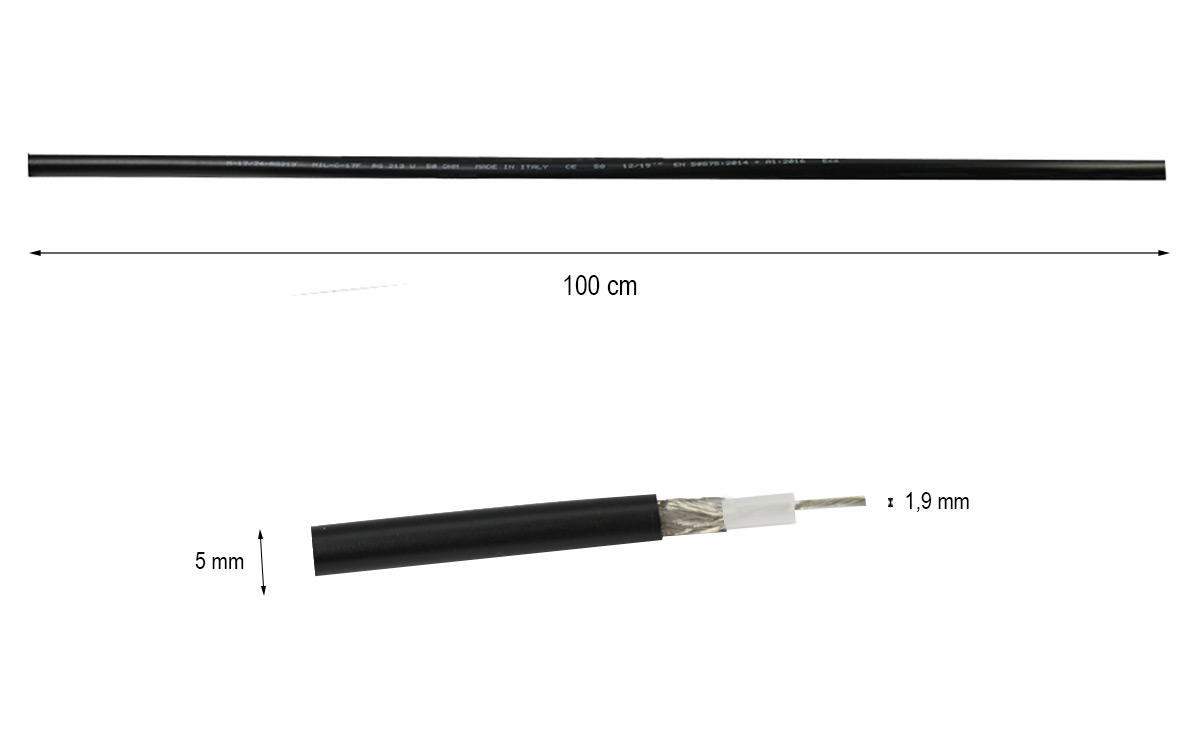 RG-58 Cable coaxial baja perdida venta por metros, diametro exterior 5 mm, para radiocomunicacion normas MIL /C17 