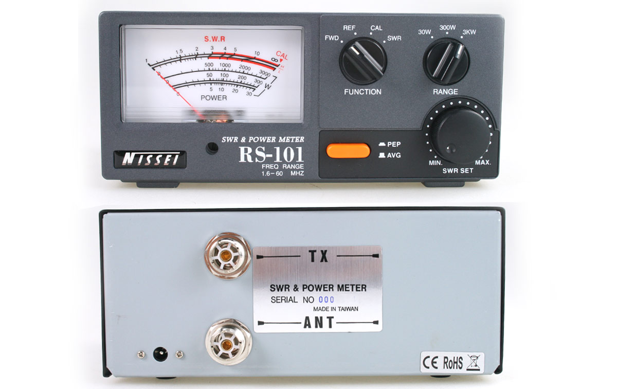 RS-101 NISSEI Medidor estacionarias ROE SWR y watimetro de 1,6 a 60 Mhz. 3.000 watios. Conectores 2 x PL hembra. 