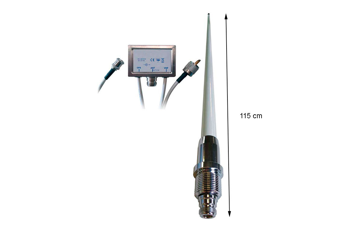 MIRMIDON SEA120VHFGPS Antena marina VHF-AIS-GPS, fibra vidrio con duplexor GPS y VHF conector antena N hembra 