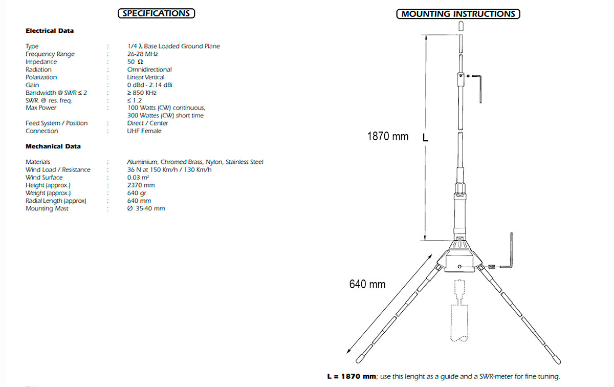 SIRIO SIGNAL KEEPER para CB 27 Mhz. 1/4 onda radiales reducidos