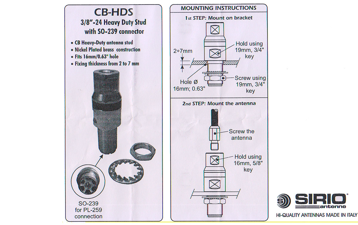 SIRIO Adaptador para antenas con rosca 3/8 a PL Hembra SO-239