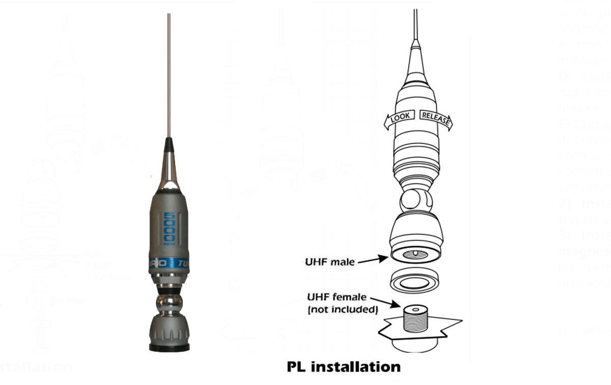 turbo-5000-pl sirio antena cb 27 mhz longitud 1965 mm conector pl