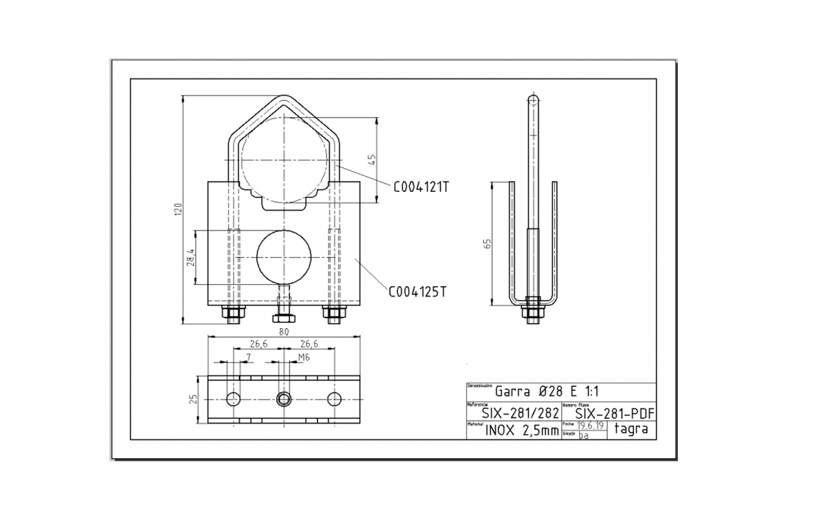 six-281 soporte x 1 abrazaderas inoxidable mastil 28 mm para antenas