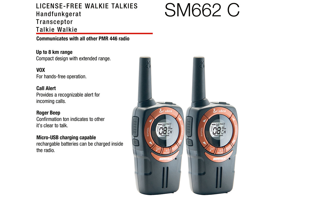 cobra sm-662c pareja de walkies pmr uso libre color negro y cobre