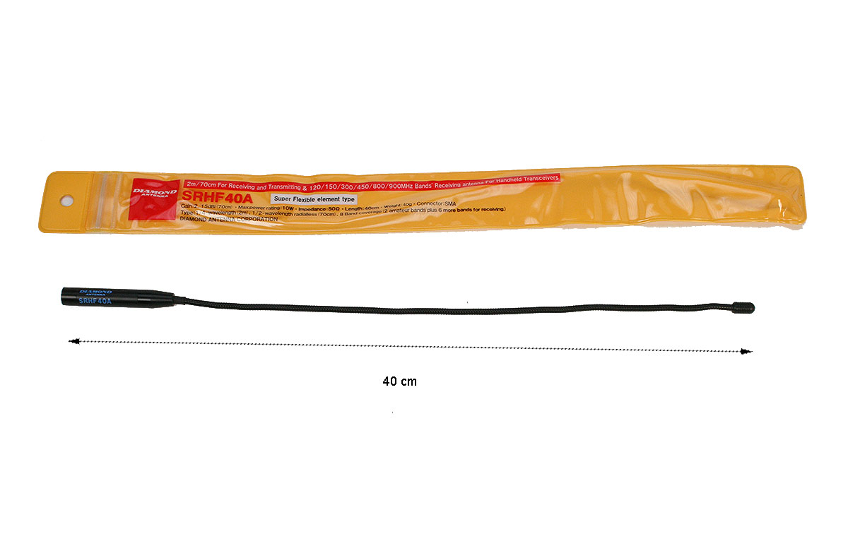 SRHF40A DIAMOND antena super flex VHF/UHF longitud 40cm conector SMA macho. 