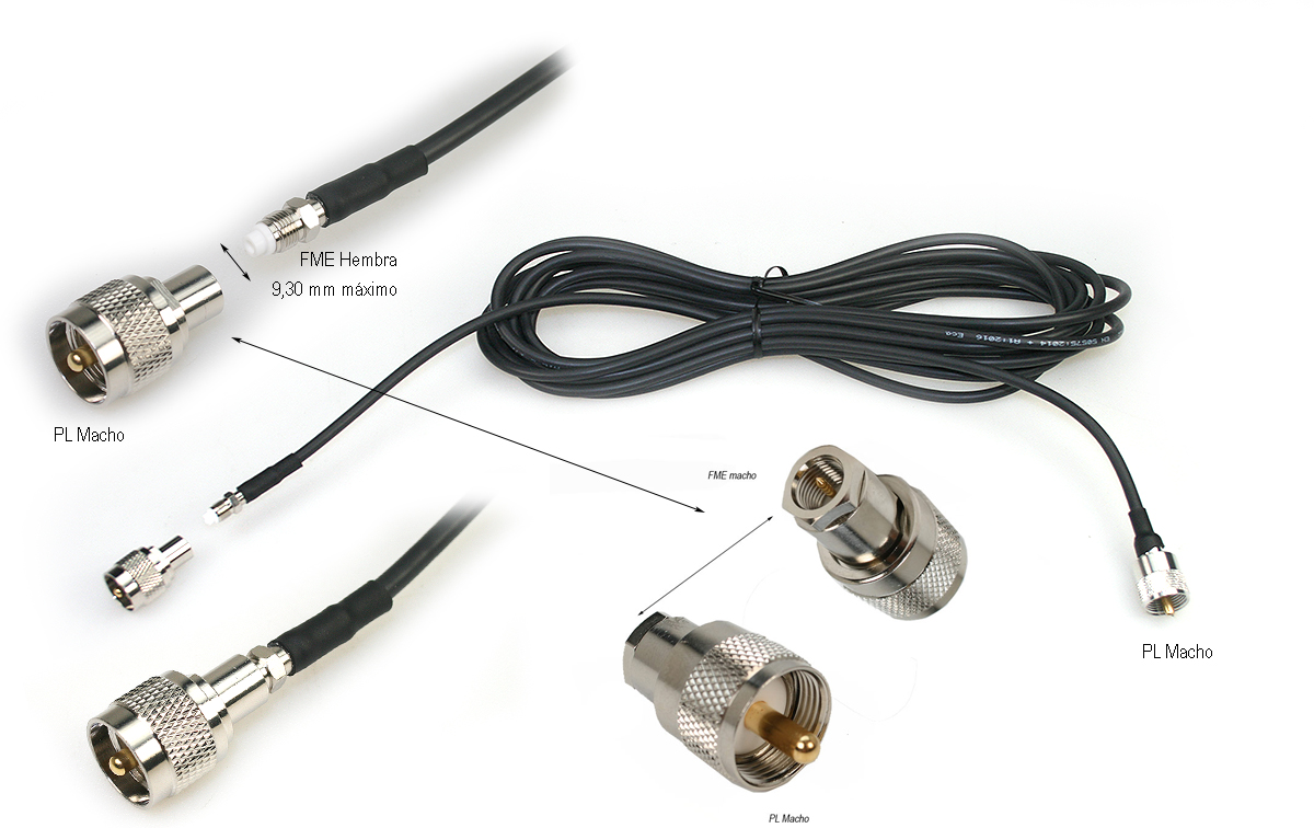srta-530-fme cable rg58 longitud 5,5 mts con dos conectores pl 259 