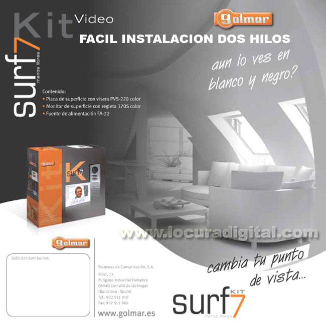 KIT SURF-7-SV-370-S COLOR VIDEO PORTERO SOLO CON DOS HILOS DEDE !! FACIL INSTALACION !!