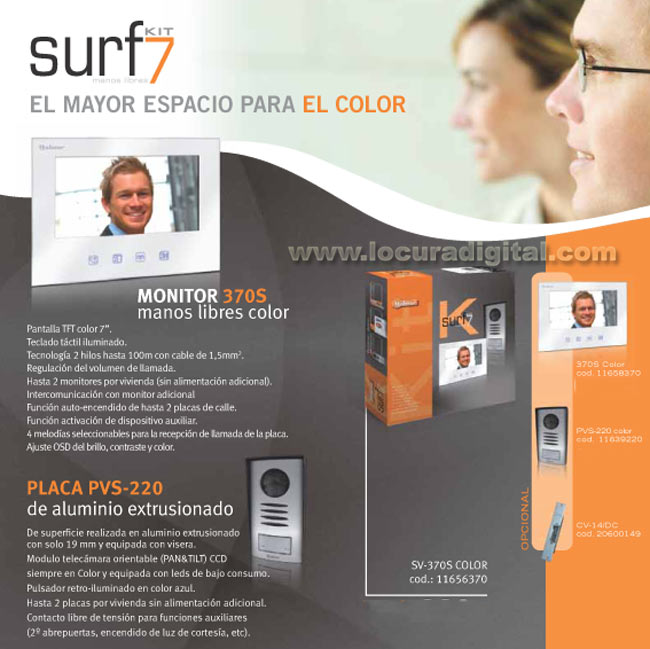 KIT SURF-7-SV-370-S COLOR VIDEO PORTERO SOLO CON DOS HILOS DEDE !! FACIL INSTALACION !!