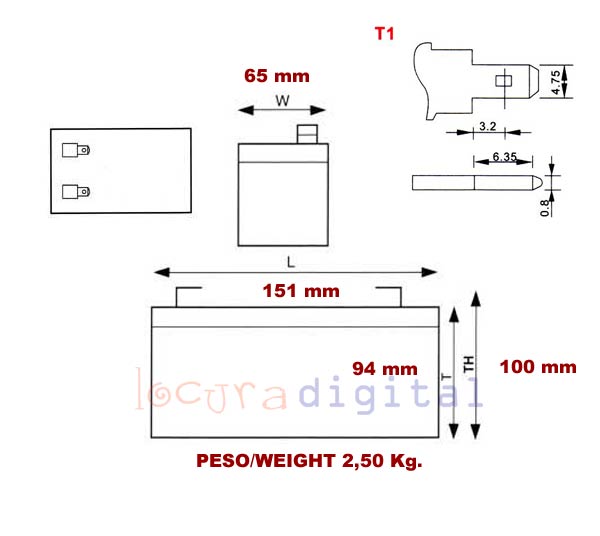 BATERIA DE PLOMO RECARGABLE Lafayette Power VOLTAGE 12 V. Capacidad 7 amperios. Terminal: T1