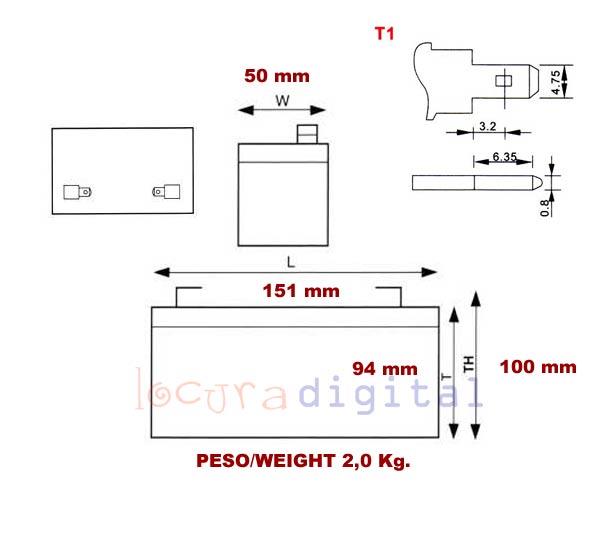 SW6120 BATERIA DE PLOMO RECARGABLE Lafayette Power VOLTAGE 6 V. Capacidad 12 amperios. Terminal: T1