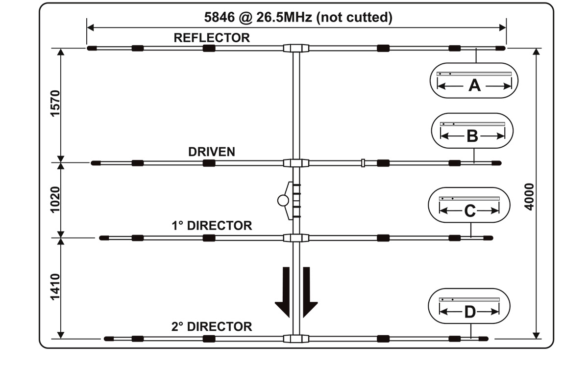 SIRIO SY27-4 Antena CB Direcitva YAGI de 4 elementos para 27 mhz