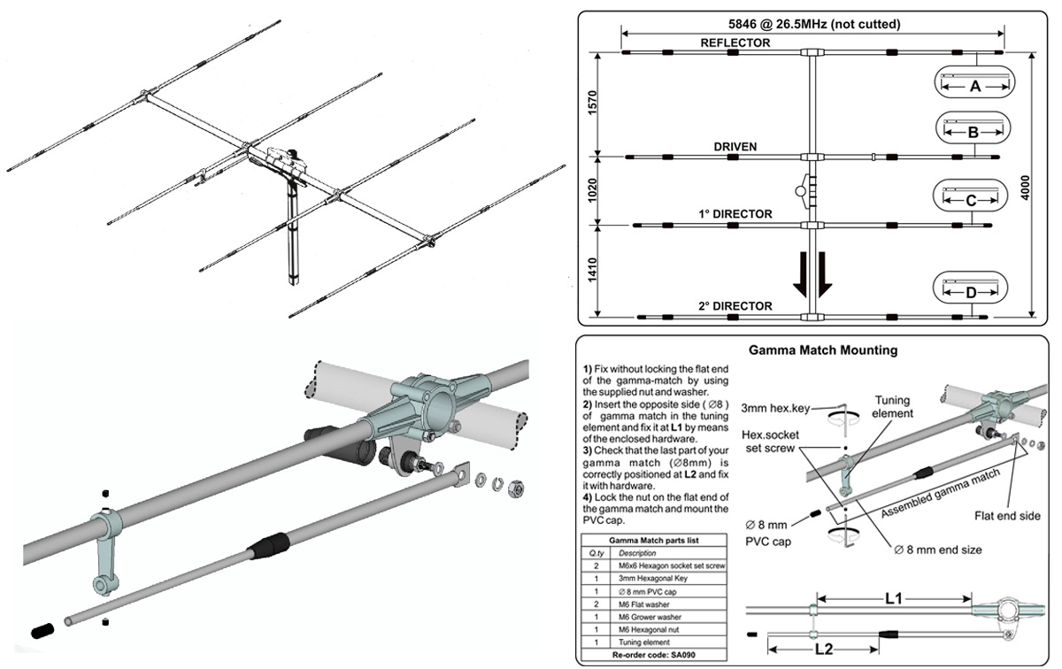 SIRIO SY27-4 Antena CB Direcitva YAGI de 4 elementos para 27 mhz