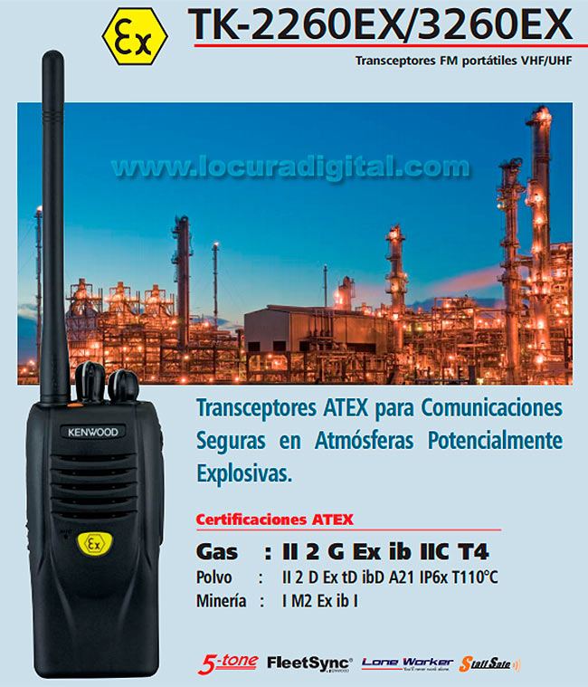 kenwood tk3260exe2 portàtil atex uhf 440-470 mhz - bateria atex li-ion 1030mah knb64lex 1,2w 16 canales. 