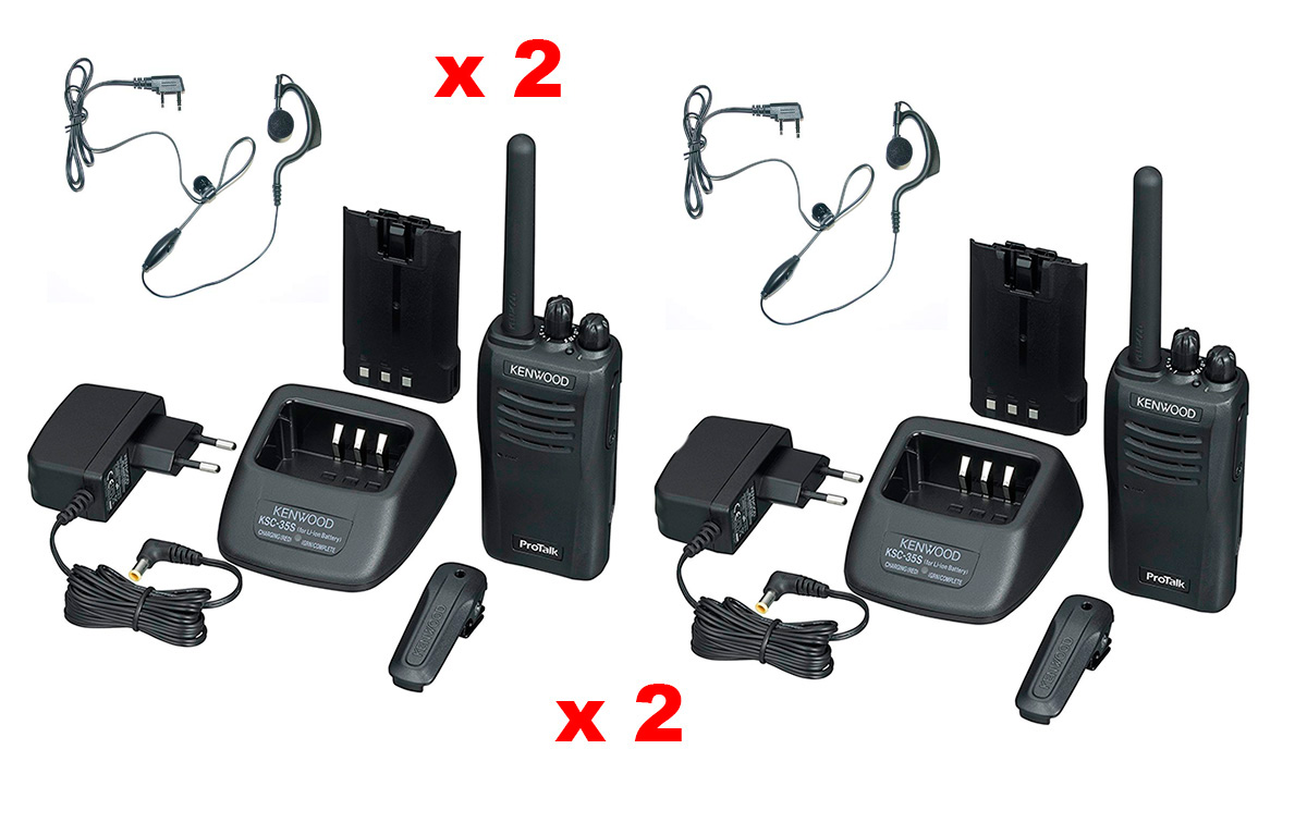 tk3501-kit-x2 kenwood, parejas de dos walkies talkies analógico pmr446 uso libre -2 pinganillos