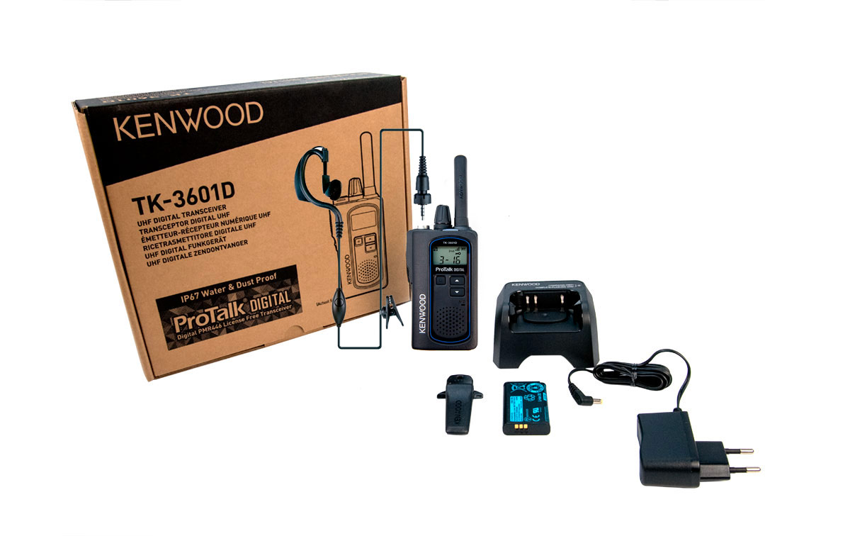 nuevo walkie con patalla lcd, digital y analogico kenwood tk-3601d de uso libre pmr-446, incluye 1 pinganillo pin-19k5 