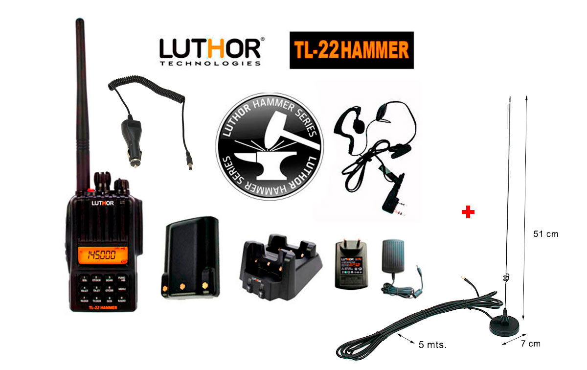 LUTHOR TL-22 HAMMER Walkie 144 mhz.  antena iman conector SMA 