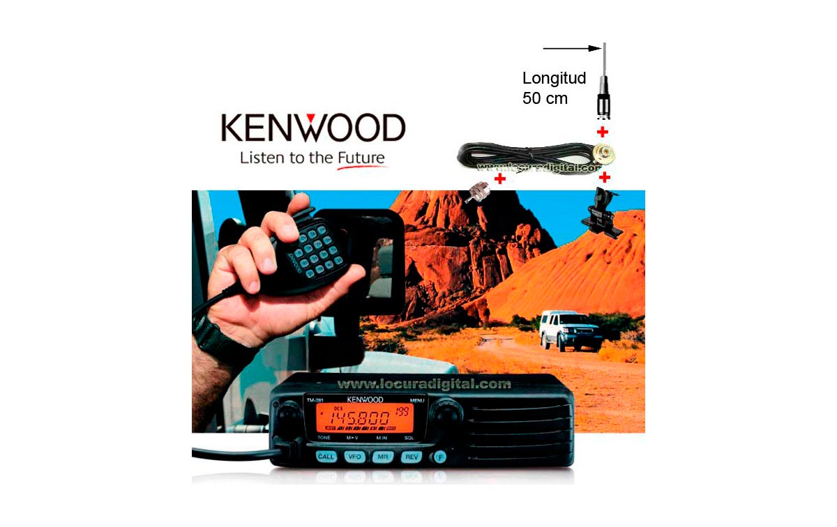 KENWOOD TM 281E KIT-A ANTENNE MOBILE VHF KILO 50 SUPPORT UNIVERSEL SP100M CABLE DE BASE 4 MTS BA-55M CONNECTEUR D'ANTENNE PL259 POUR LA STATION.