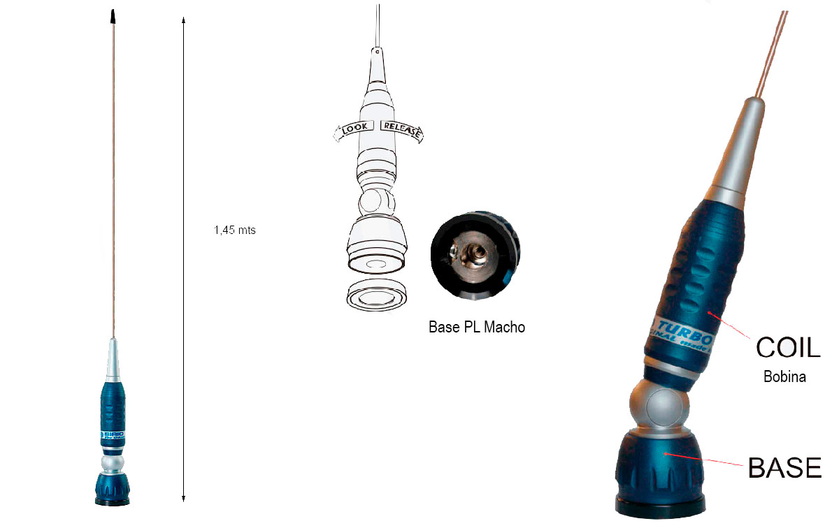 SIRIO TURBO 2000 PL Antena móvil 5/8 conector PL Longitud 145 cm