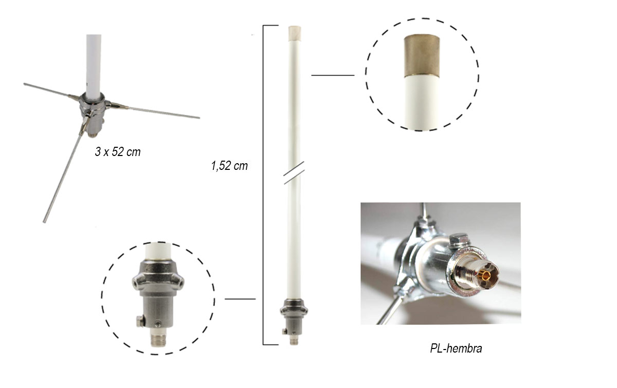 Falkos VH50 Antena ajustable VHF 136-174 Mhz Long.1,75 mts. PL hembra