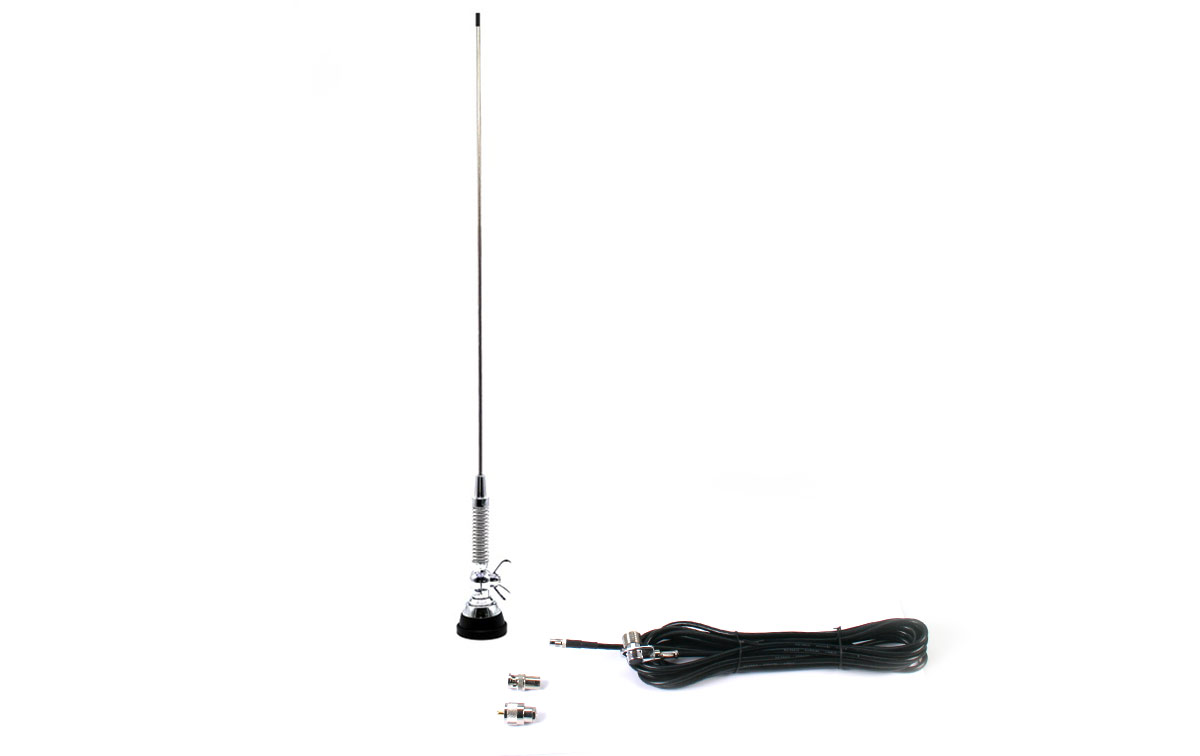 MAAS VU108550 Antena móvil profesional 1/4 onda. Con muelle y palomilla. Ajustable a la frecuencia de trabajo mediante corte. Se suministra con 5 metros de cable RG-58 de alta calidad y conector FME en la punta para fácil instalación en interior de tapiceria de vehículos. Una vez pasado el cable se montan fácilmente al FME incluye el conector BNC Macho y PL Macho