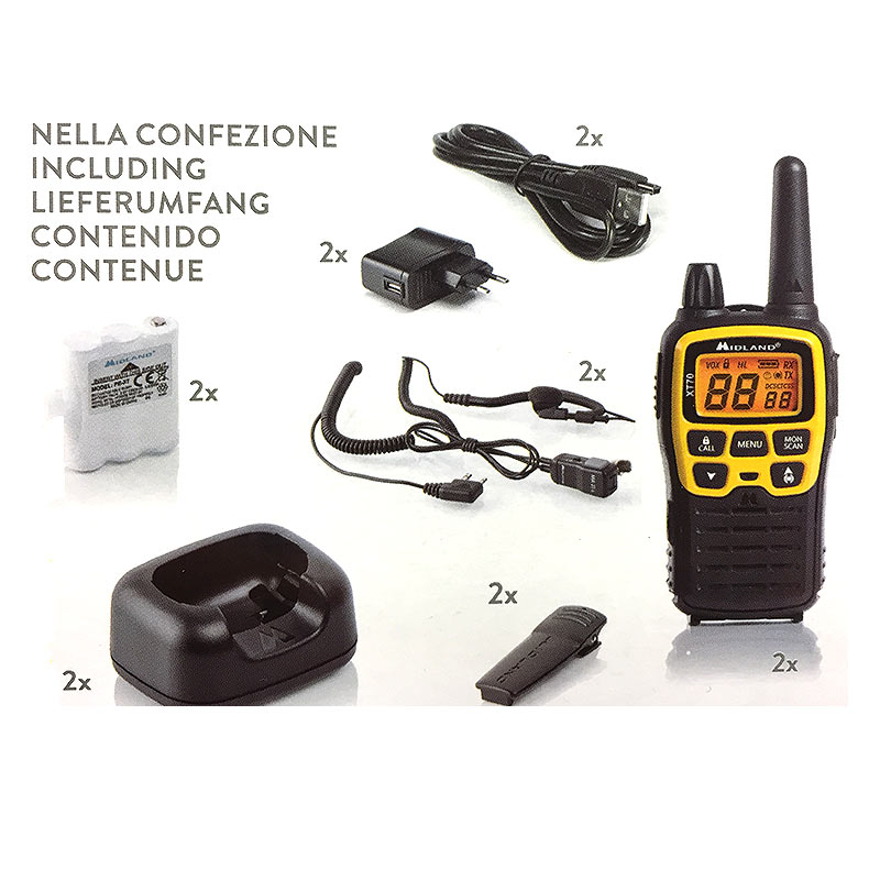 MIDLAND XT 70 AVENTURE Pareja de Walkies talkies PMR446 premium, alcance 12 Km Uso libre