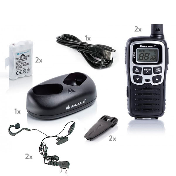 MIDLAND-XT-50 Pareja walkies PMR446 USO LIBRE- Regalo de 2 Pinganillos PIN19S -