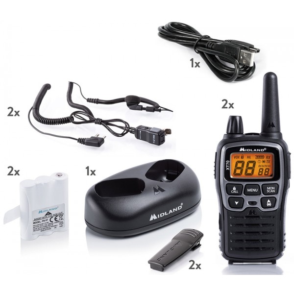 midland xt-70 pareja walkies pmr446 uso libre premium, alcance 12 km