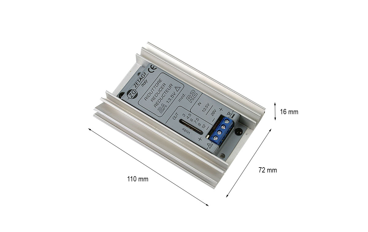 ZETAGI R2 Reductor de tensión 2 amperios. Entrada:13,8 a 30 voltios, Salida 12-9-7,5-6-4,5-3 voltios multiple seleccionable 