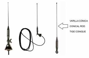 TAGRA RHF 80 AS KIT. Antena movil VHF radiante, antena se ajusta de 65 - 174 Mhz. Potencia mxima 150 watios. Conector palomilla. Longitud: 1090 mm.