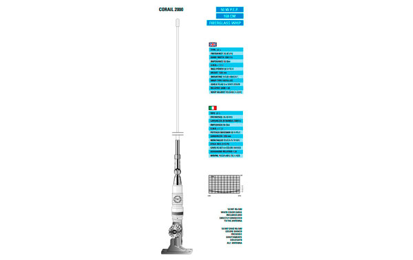 CORAIL2000 SIRTEL Antena Nautica CB 26 a 28 Mhz.,50 W Long.168 cms.Soporte.