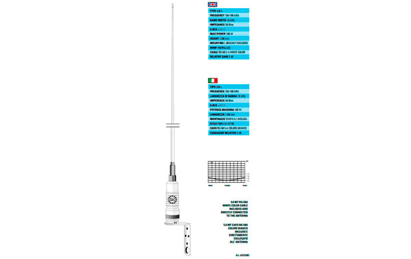 NAVY SIRTEL Antena Nautica Fibra, VHF 156-166 Mhz.,100 W Long.120 cms. 