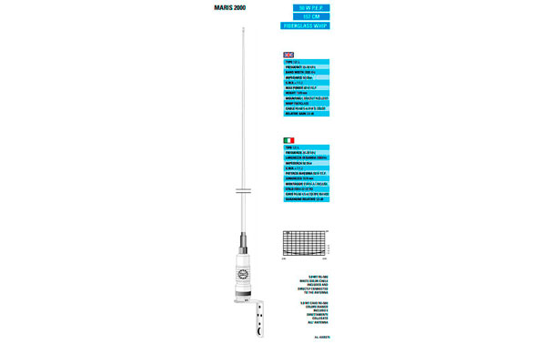 MARIS 2000 SIRTEL Antena Nautica CB 26 a 28 Mhz.,50 W Long.157 cms .Incluye Soporte. 