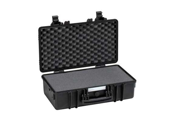 5117B Black Explorer suitcase with foam Interior L517 x A277 x P173, elongated format. Exterior measurements: Length 546 x Width 347 x Depth 197 mm. Indestructible polypropylene protection suitcase ideal to protect medium size. Includes foam in your custo