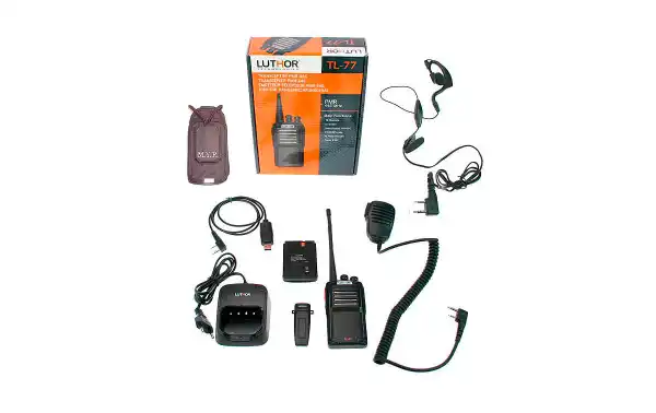 LUTHOR TL-77 PMR 446 KIT5 PROFESSIONAL WALKIE - UNLICENSED USE - FULL EQUIP: EARPHONE + LEATHER CASE + PROGRAMMING CABLE + MICROPHONE