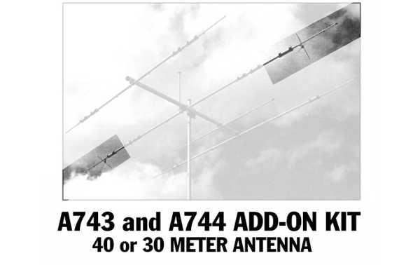 The Cushcraft A743 kit is designed to convert the A-3S antenna into a configuration that can operate in the 7 MHz (40 meters) and 10 MHz (30 meters) bands. This kit includes high power traps with thick wall fiberglass insulators and all hardware necessary