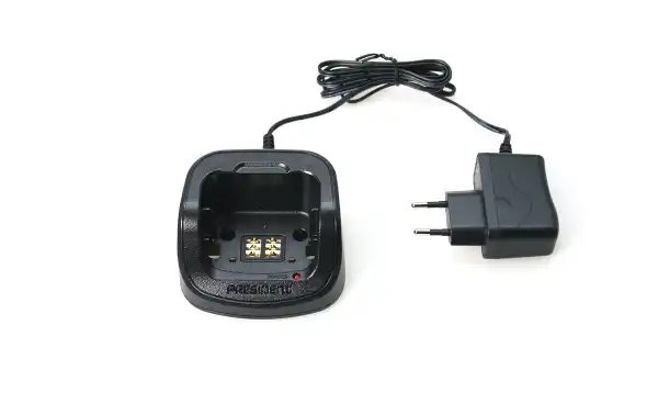 ACMR-420 PRESIDENT Charger Kit ACMR-403 + power supply ACMR-404. To charge the RANDY III battery. Casserole type battery charger for the RANDY III walkie. Input 100 to 240 volts and output 12 volts, 0.5 Amps. This battery charger is to be used with the AC