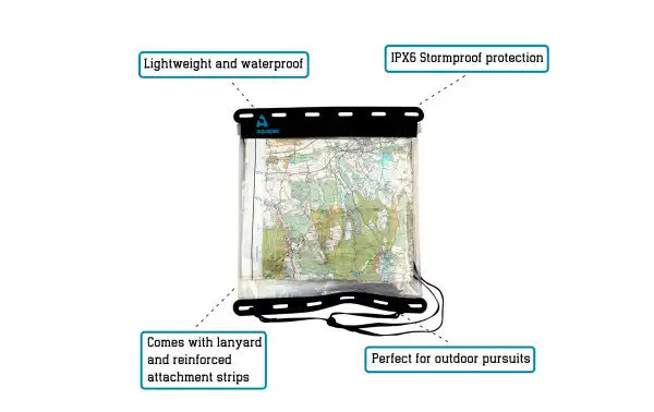 Fecho de velcro: O fecho de velcro rápido e fácil proporciona uma excelente vedação, mantendo seus mapas e outros itens secos mesmo em condições extremamente úmidas.