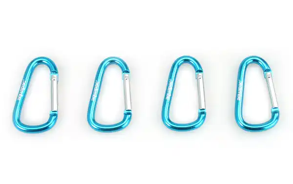 AQ 907 AQUAPAC set of 4 anti-rust carabiners made of anodized aluminium. For fastening in canoes, kayaks, backpacks, belts, etc. Attention: THEY ARE NOT SUITABLE FOR CLIMBING. They are exclusively for holding objects.