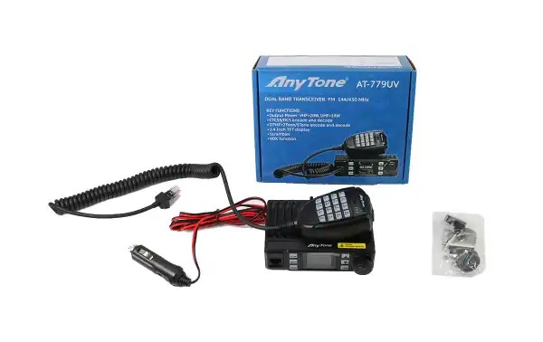 ANYTONE AT-779 VHF / UHF dual band mobile transmitter 144-146 Mhz and 430 -446 Mhz power 25 Watts. Amateur radio VHF / UHF mobile transceiver.