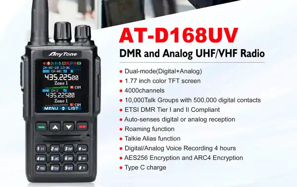 ANYTONE AT-D168 UV Walkie doble banda DMR 144/430 Mhz APRS digital