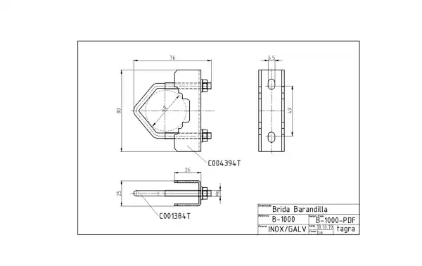TAGRA B-1000 Clamps x 1 galvanized steel threaded rods M6 mm