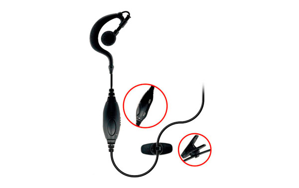 PIN30 M2 Micro-auricular orejera, cable negro rizado VOX/PTT. Pack 10 unidades